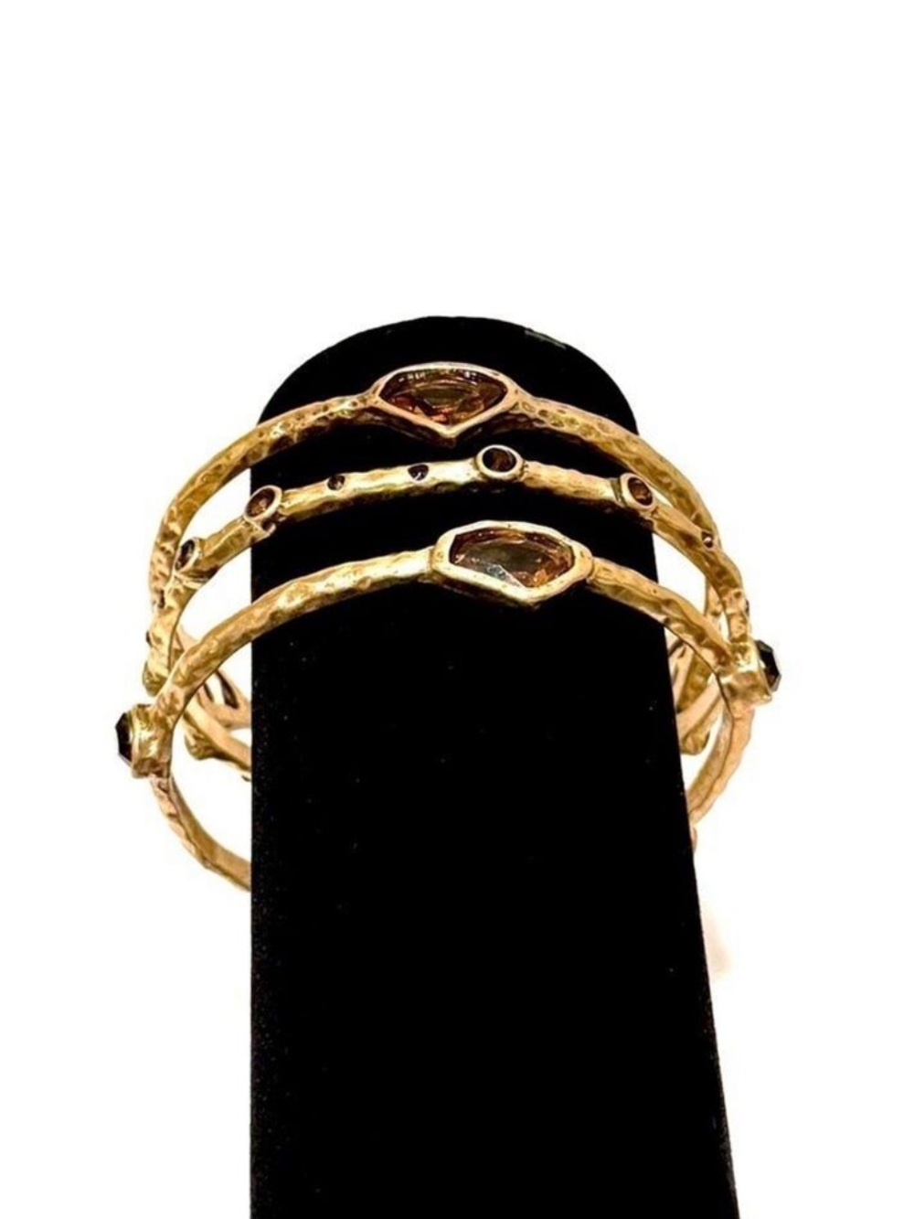 CHICO’s | NEW Set of 3 Antiqued Gold Hammered Bangles with Topaz Crystals